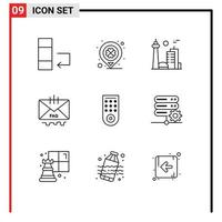 Pack of 9 Modern Outlines Signs and Symbols for Web Print Media such as control help canada email communication Editable Vector Design Elements