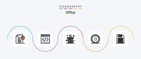 la línea de oficina llenó el paquete de iconos planos 5 que incluye pausa. oficina. oficina. película. oficina vector