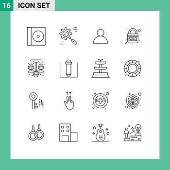 paquete de línea de vector editable de 16 contornos simples de enlace de cuenta de seguridad viva elementos de diseño de vector editable http