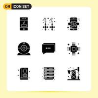 Set of 9 Modern UI Icons Symbols Signs for communication devices jewelry camera mobile Editable Vector Design Elements