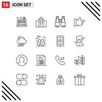 16 Universal Outlines Set for Web and Mobile Applications weather cloud find vote like Editable Vector Design Elements