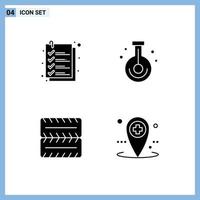 Pack of 4 creative Solid Glyphs of check wheel file laboratory healthcare Editable Vector Design Elements