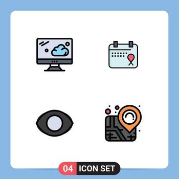 Set of 4 Modern UI Icons Symbols Signs for cloud human calendar date location Editable Vector Design Elements