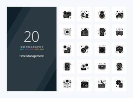 20 Time Management Solid Glyph icon for presentation vector