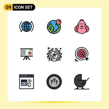 9 paquete de color plano de línea de relleno de interfaz de usuario de signos y símbolos modernos de análisis de huevo comercial gráfico elementos de diseño de vector editable feliz