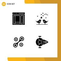 Pictogram Set of 4 Simple Solid Glyphs of browser wedding development hearts crypto currency Editable Vector Design Elements