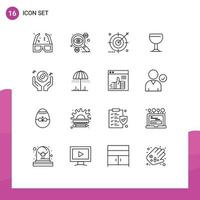 Modern Set of 16 Outlines and symbols such as club drink taxes glass optimization Editable Vector Design Elements