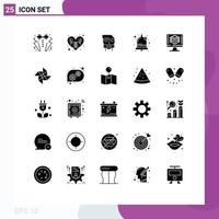 Universal Icon Symbols Group of 25 Modern Solid Glyphs of code sound hostage bell terrorism Editable Vector Design Elements