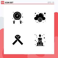 Pack of 4 Modern Solid Glyphs Signs and Symbols for Web Print Media such as exercise candle cloud ribbon chinese Editable Vector Design Elements