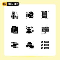 Set of 9 Modern UI Icons Symbols Signs for data audit accounting analytics bookkeeping Editable Vector Design Elements