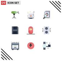 Group of 9 Modern Flat Colors Set for products electronics analysis disc research Editable Vector Design Elements