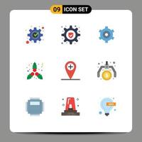 Conjunto de 9 colores planos universales para aplicaciones web y móviles que configuran la ubicación más elementos de diseño de vectores editables de muérdago