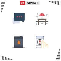 Editable Vector Line Pack of 4 Simple Flat Icons of chat barrel bubble restaurant oil Editable Vector Design Elements