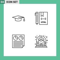 Line Pack of 4 Universal Symbols of academic document code development pie Editable Vector Design Elements