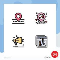 4 Universal Filledline Flat Color Signs Symbols of road megaphone map pin loudspeaker Editable Vector Design Elements