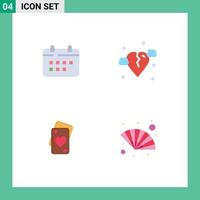 4 User Interface Flat Icon Pack of modern Signs and Symbols of calendar card appointment broken heart Editable Vector Design Elements