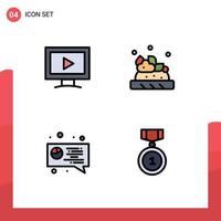 Modern Set of 4 Filledline Flat Colors and symbols such as monitor pie play drink badges Editable Vector Design Elements