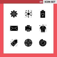Modern Set of 9 Solid Glyphs and symbols such as buy printed electric print message Editable Vector Design Elements