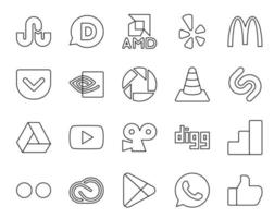 20 Social Media Icon Pack Including google analytics viddler vlc video google drive vector