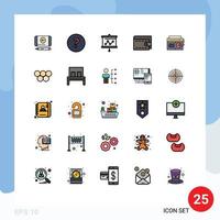 25 Thematic Vector Filled line Flat Colors and Editable Symbols of ancient audio presentation music wallet Editable Vector Design Elements