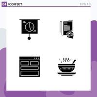 Set of 4 Modern UI Icons Symbols Signs for business communication pie notebook contact us Editable Vector Design Elements