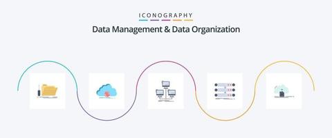 Data Management And Data Organization Flat 5 Icon Pack Including rack. server. data. computer. connection vector