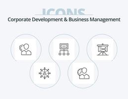 desarrollo corporativo y línea de gestión empresarial icono paquete 5 diseño de iconos. negocio. proceso. red. plan. administración vector