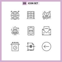 9 Thematic Vector Outlines and Editable Symbols of envelope service heart chat startup Editable Vector Design Elements