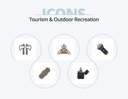 línea de turismo y recreación al aire libre lleno de icono paquete 5 diseño de iconos. taza. viajar. fuego. acampar. caravana vector