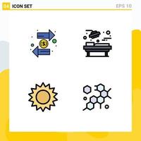 Group of 4 Filledline Flat Colors Signs and Symbols for coin chamomile finance medical garden Editable Vector Design Elements