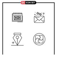 Set of 4 Modern UI Icons Symbols Signs for calendar message event timetable anchor Editable Vector Design Elements