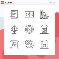 Group of 9 Modern Outlines Set for message pencil joystick light creative Editable Vector Design Elements