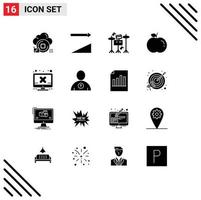 16 Universal Solid Glyphs Set for Web and Mobile Applications up error equipment screen computer Editable Vector Design Elements