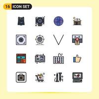 16 Universal Flat Color Filled Line Signs Symbols of camera home world service hotel Editable Creative Vector Design Elements