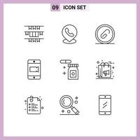 9 User Interface Outline Pack of modern Signs and Symbols of tablet video location mobile file Editable Vector Design Elements
