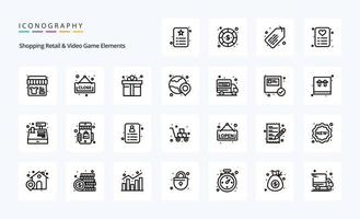 25 Shoping Retail And Video Game Elements Line icon pack vector