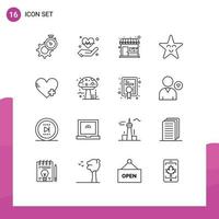 16 Universal Outlines Set for Web and Mobile Applications favorite star heart face store Editable Vector Design Elements