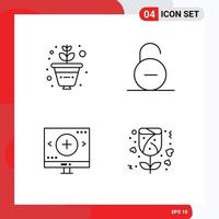 Line Pack of 4 Universal Symbols of grow find lock secure magnifier Editable Vector Design Elements