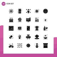 Group of 25 Modern Solid Glyphs Set for badge sun light business sun brightness Editable Vector Design Elements