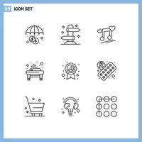 Group of 9 Modern Outlines Set for badge relaxation music node massage song Editable Vector Design Elements