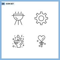 4 Universal Line Signs Symbols of barbecue romance protection bouquet love Editable Vector Design Elements