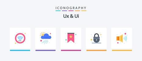 Ux And Ui Flat 5 Icon Pack Including volume. audio. bookmark. web. padlock. Creative Icons Design vector