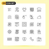 Mobile Interface Line Set of 25 Pictograms of engine cloud biology web hosting server Editable Vector Design Elements