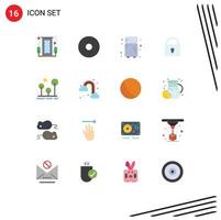 16 Universal Flat Color Signs Symbols of heart refrigerator romance record security Editable Pack of Creative Vector Design Elements