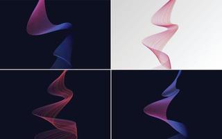 Set of 4 geometric wave pattern background Abstract waving line vector