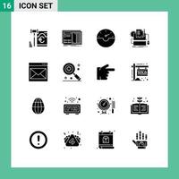 Universal Icon Symbols Group of 16 Modern Solid Glyphs of communication paper prototype computer type writer Editable Vector Design Elements