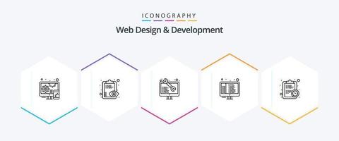 paquete de iconos de 25 líneas de diseño y desarrollo web, incluida la fecha límite. programación. software. html código vector