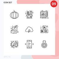 9 Universal Outlines Set for Web and Mobile Applications nature power data analytics juice drink Editable Vector Design Elements