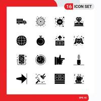 Set of 16 Modern UI Icons Symbols Signs for clock location marketing map jewel Editable Vector Design Elements