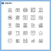 Mobile Interface Line Set of 25 Pictograms of to communication internet call newspaper Editable Vector Design Elements